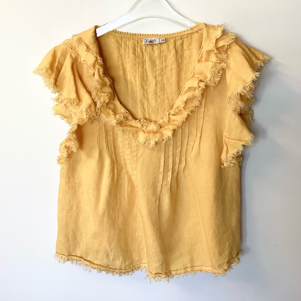Faherty Short Sleeve Linen Yosepha Top - Marigold - M